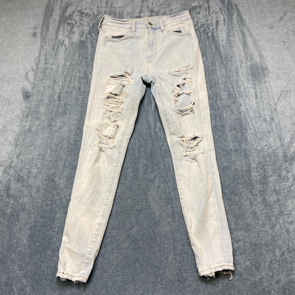 American Eagle Outfitters Jeans Womens 2 Blue Denim Cotton Skinny Leg Distressed